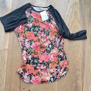 LuLaRoe Pink and Red Raglan Graphic Tee